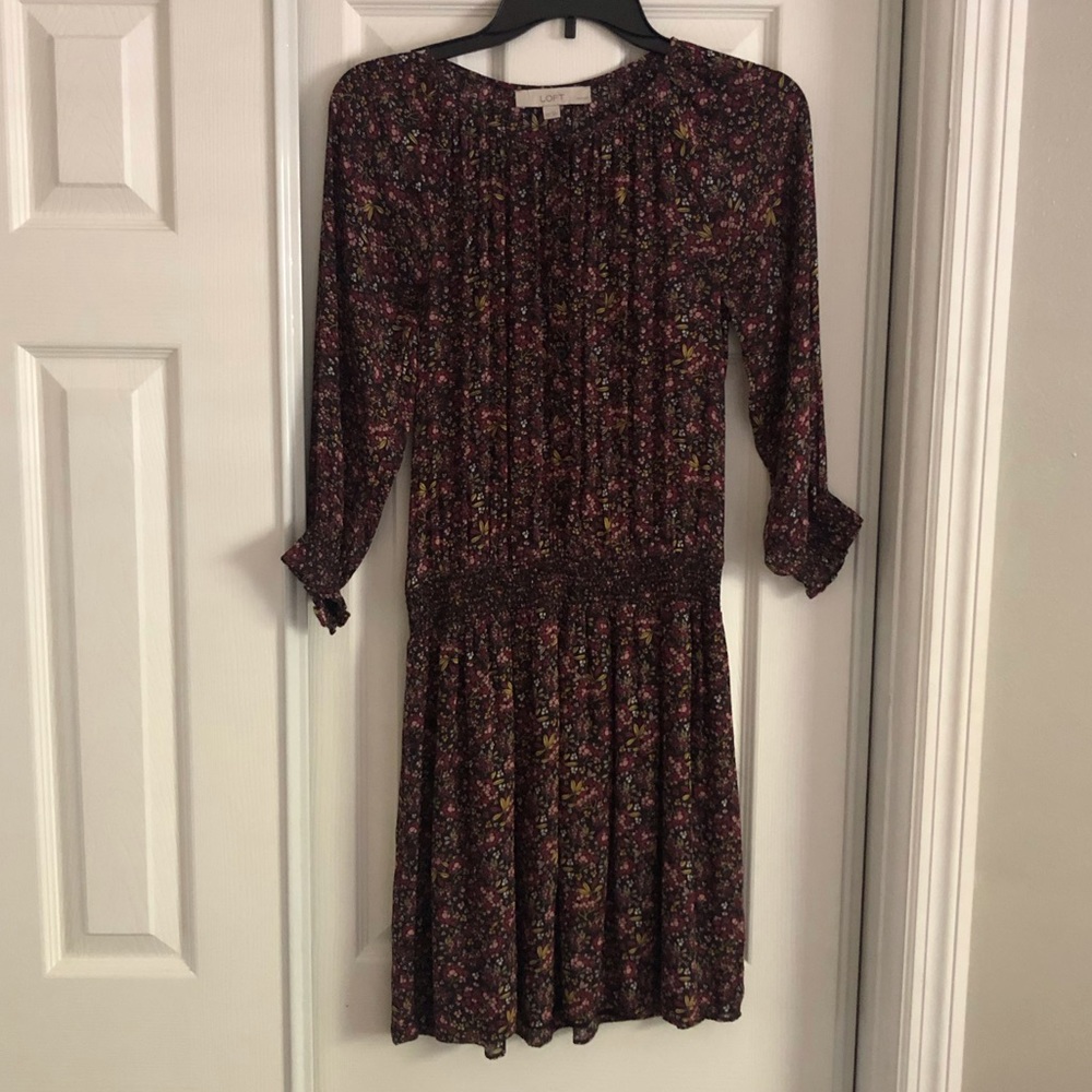 Loft Mini Dress Long Sleeves Floral